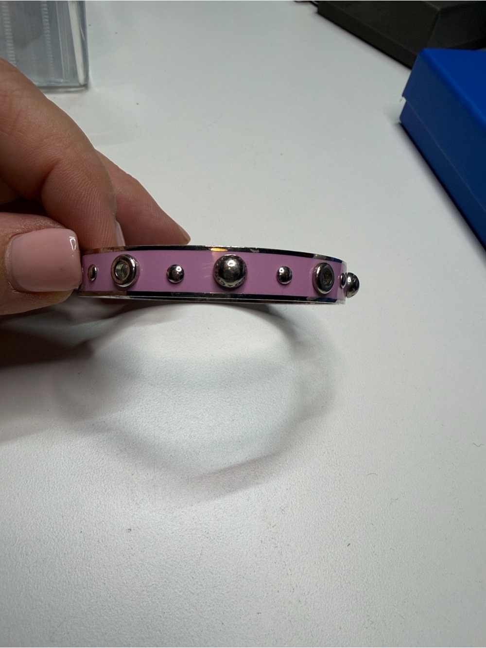 Coach Lilac Enamel Bangle with Silver Studs